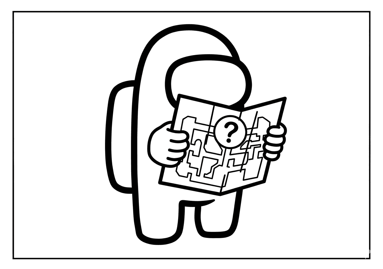 Among Us crewmate holding a folded navigation map with a circled room.