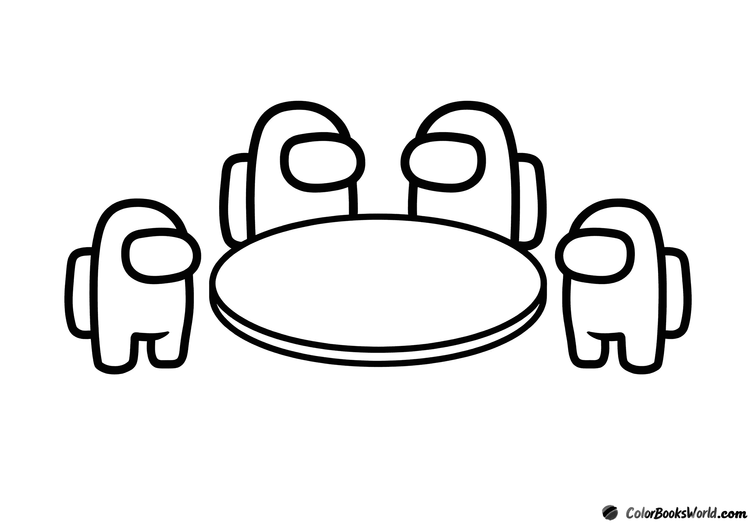 Four crewmates stand around a round table during an emergency meeting in Among Us.