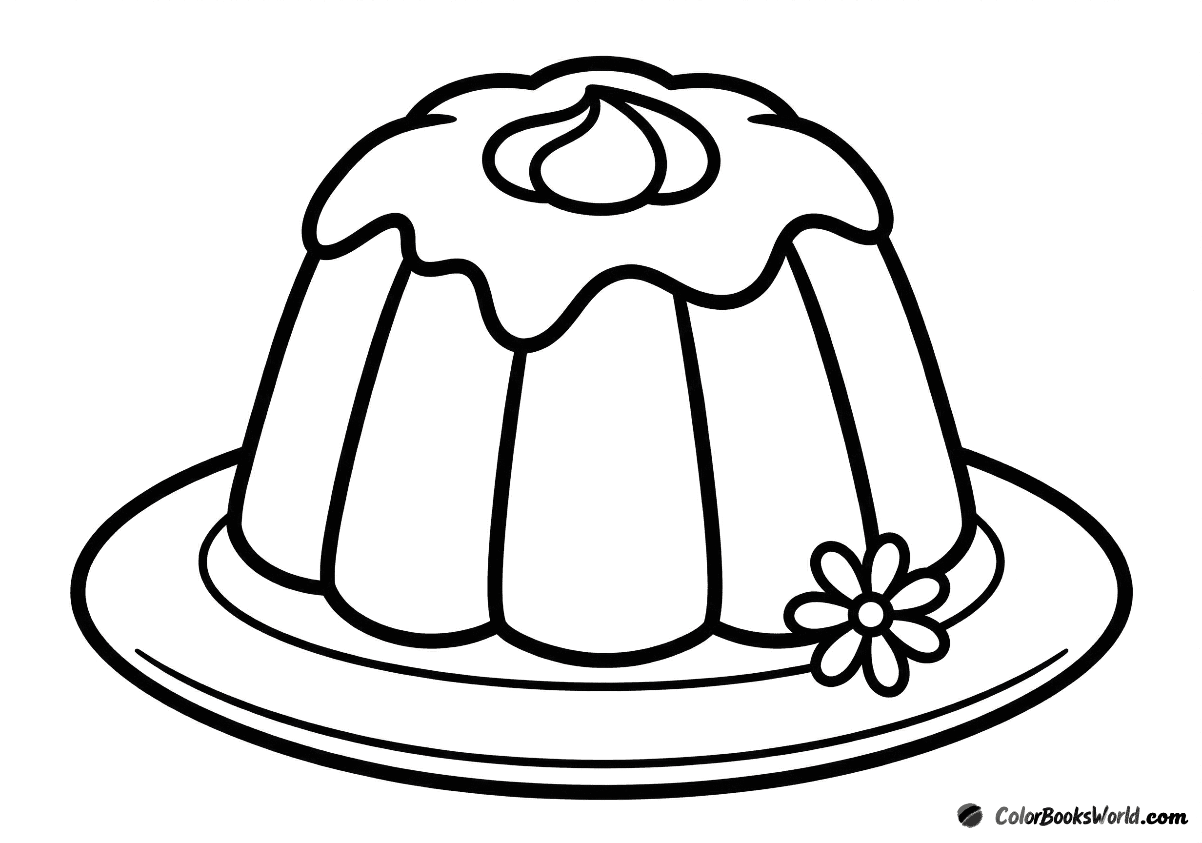 An Easter bundt cake with icing and a small flower, served on a plate.