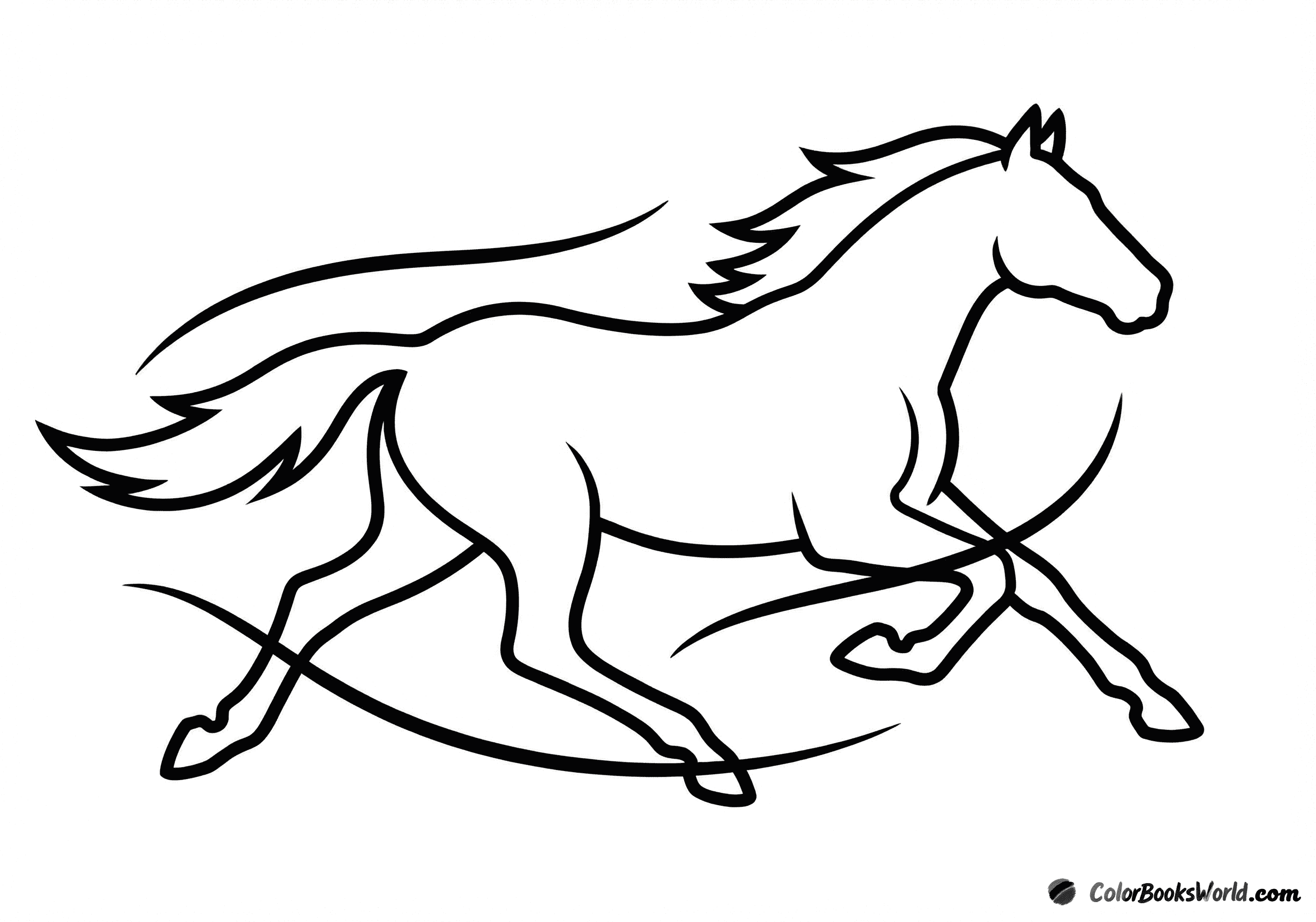 A simplified silhouette of a horse galloping at full speed.