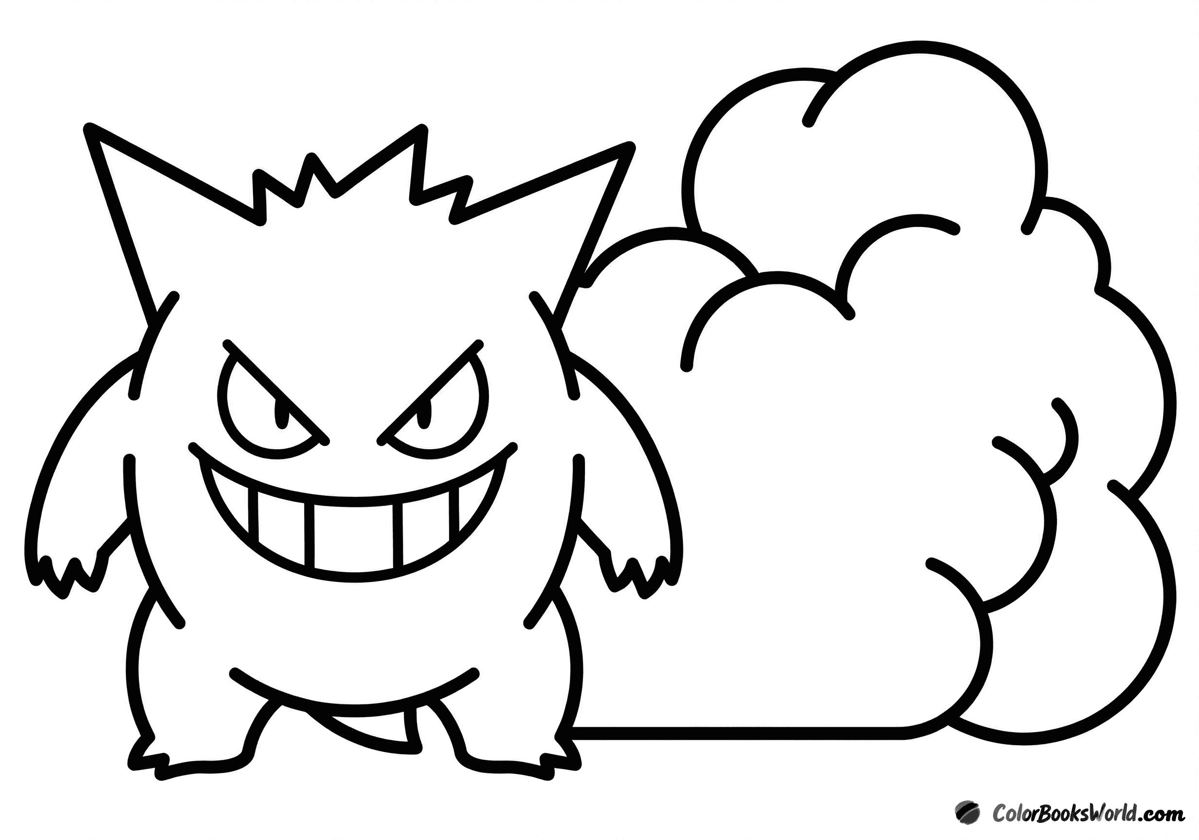 Gengar grins mischievously beside the outline of a large smoke cloud.