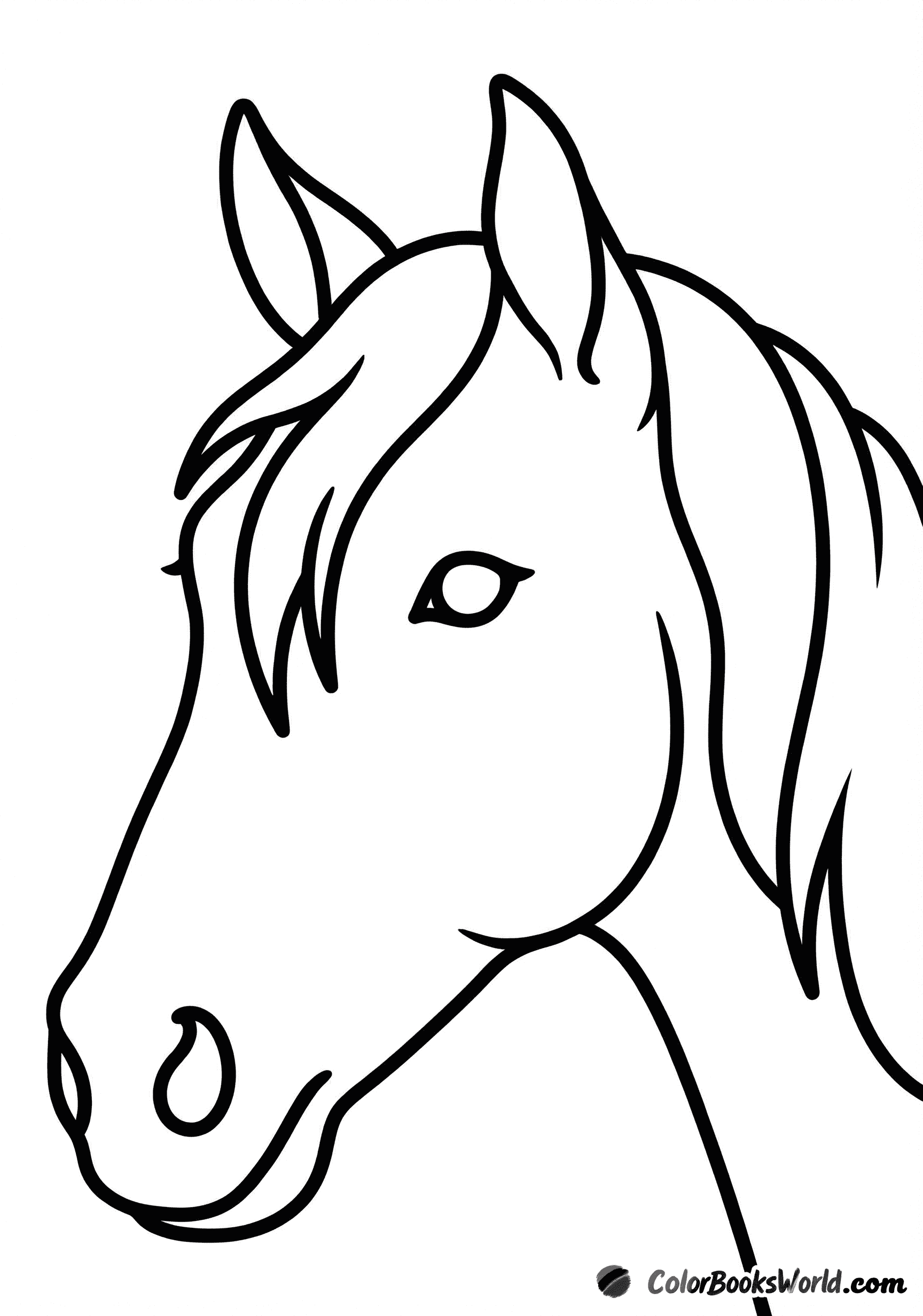 Side-profile close-up of a horse’s head and neck with large, simple sections for coloring.