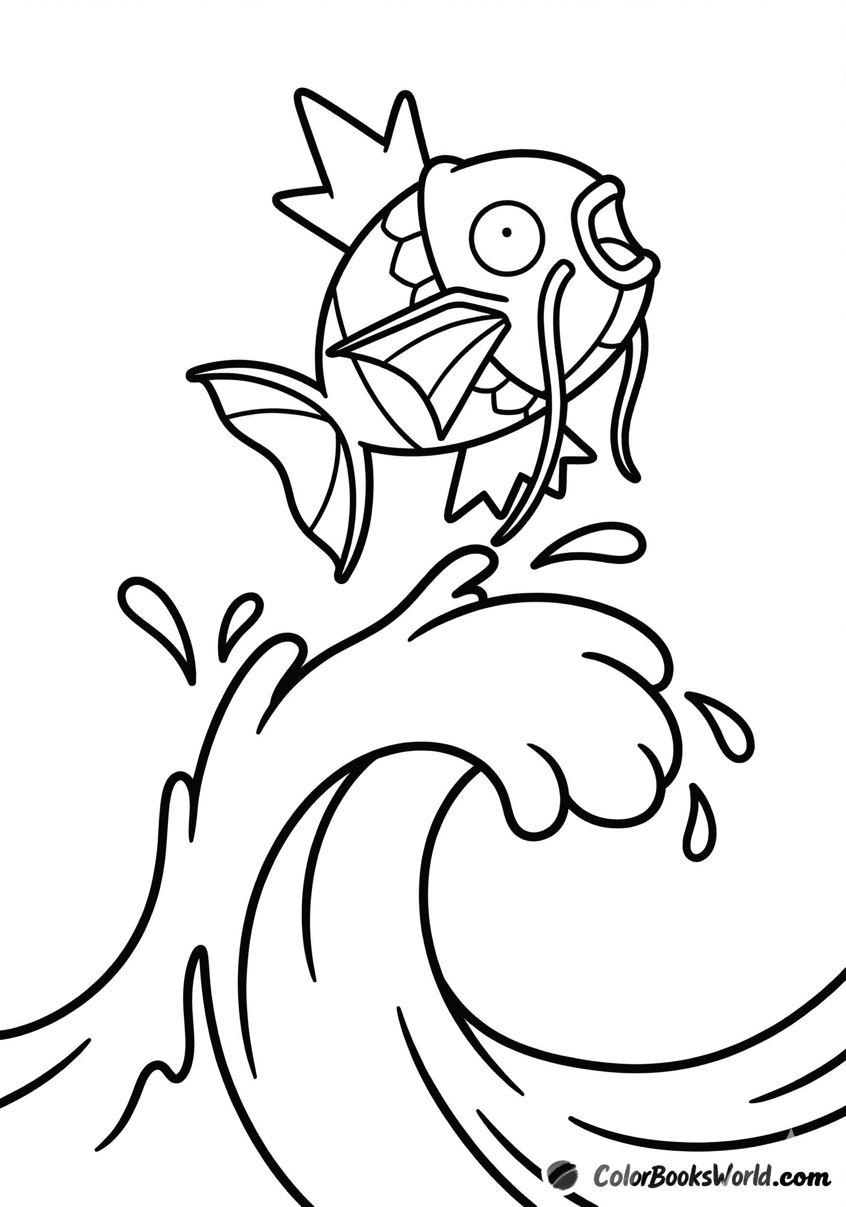Magikarp mid-jump above the outline of a single stylized wave.