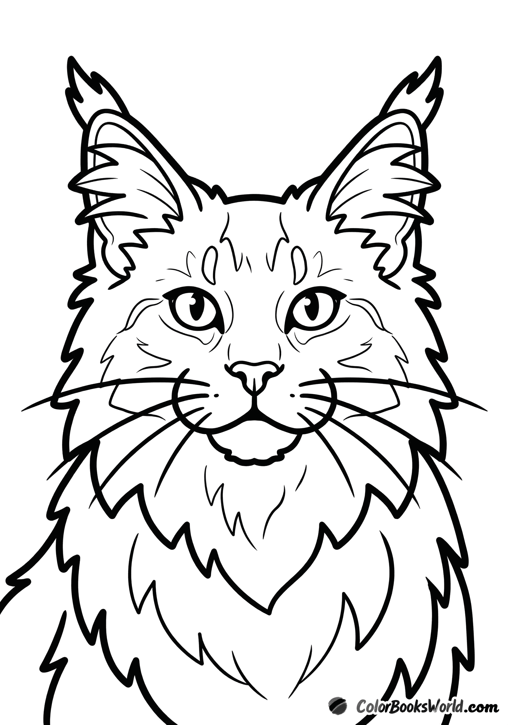 Portrait of a Maine Coon cat with ear tufts and a thick, fluffy mane.