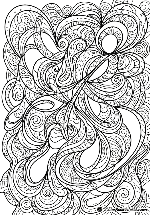 Intricate black and white line art featuring layered swirls, organic loops, and delicate micro-patterns for adult coloring.