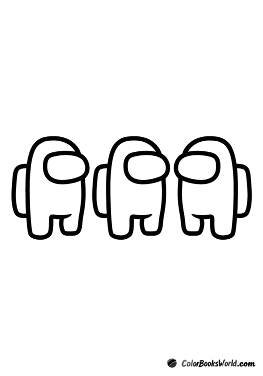 Three Among Us crewmates standing side by side in a single row.