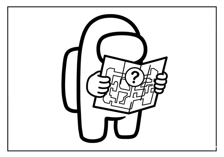 Among Us crewmate holding a folded navigation map with a circled room.