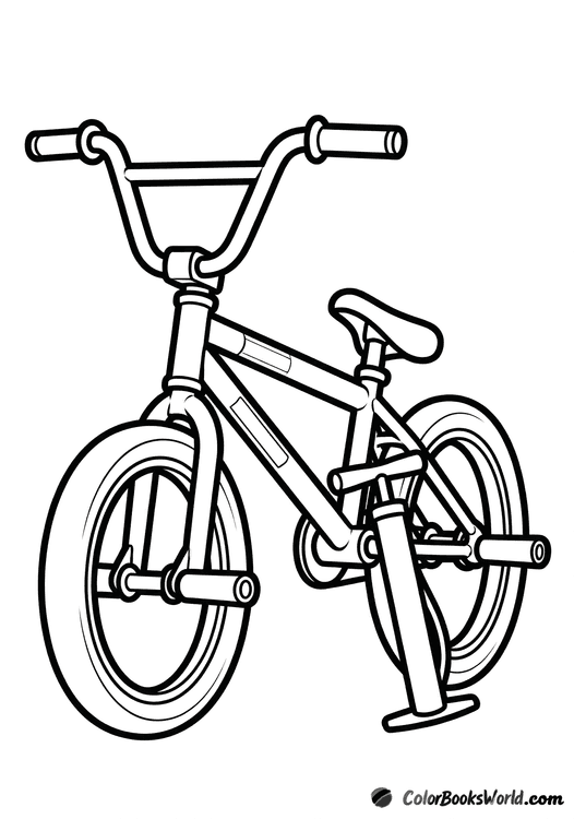 Cartoon BMX bike with wheel pegs and a hand pump leaning against the frame.