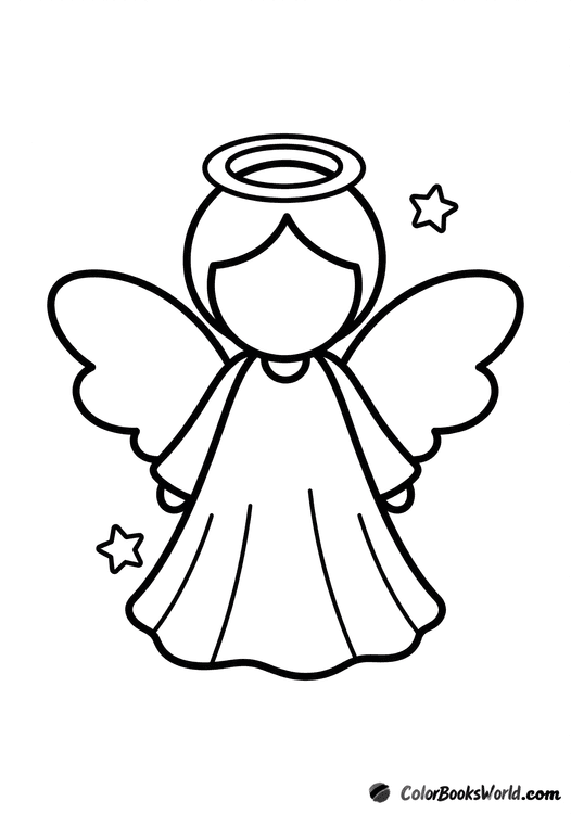 Christmas angel ornament with wings, a halo, and two small stars.
