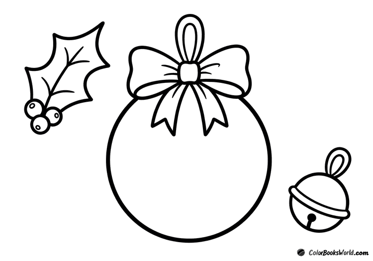 Christmas ornament with a large bow, a small bell, and a holly leaf.