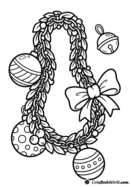 Christmas paper chain garland segment with two baubles, a bow, and a small bell.