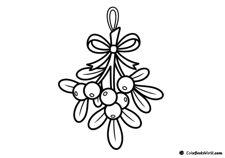 A Christmas mistletoe sprig with three berries and a simple ribbon bow.