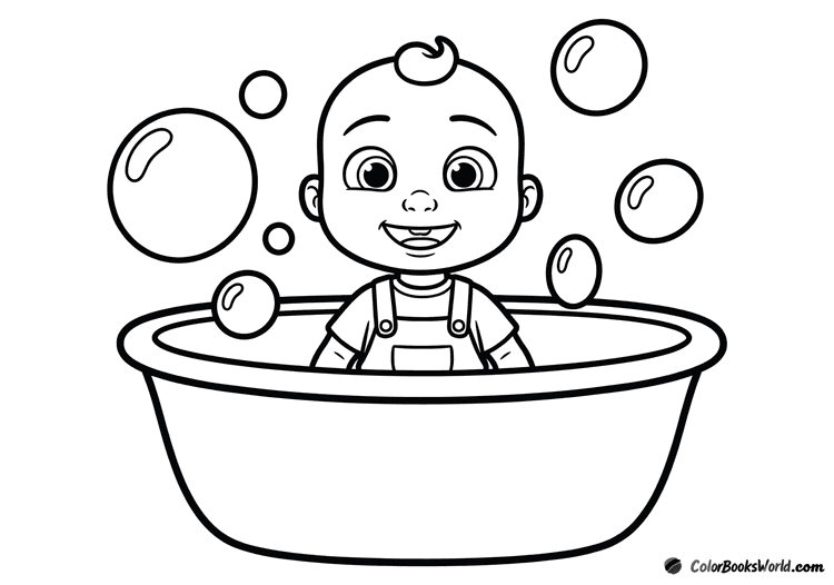 Baby JJ sits in a bathtub surrounded by large soap bubbles.