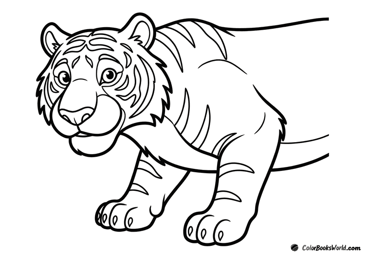 A curious tiger leaning forward with alert eyes and bold stripes.