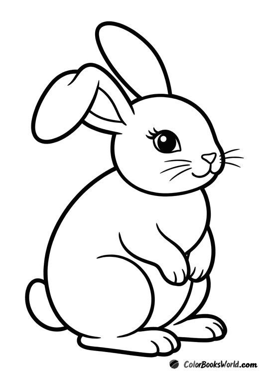 A cute cartoon rabbit sits with one ear bent to the side and a friendly expression.