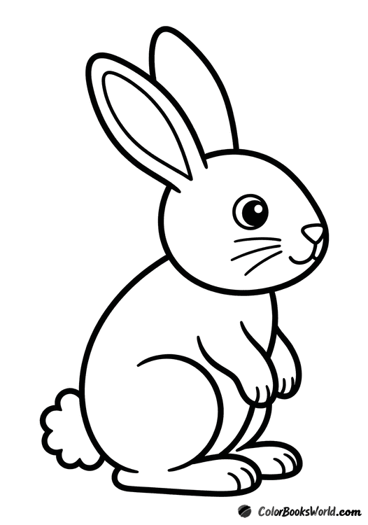 A cute cartoon rabbit sits upright in side profile with long ears and a fluffy tail.