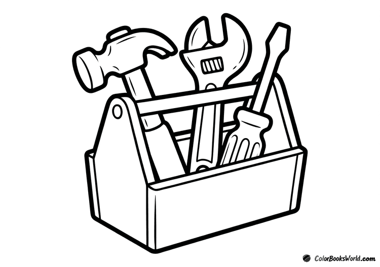 An open toolbox holding a hammer, a wrench, and a screwdriver neatly arranged.