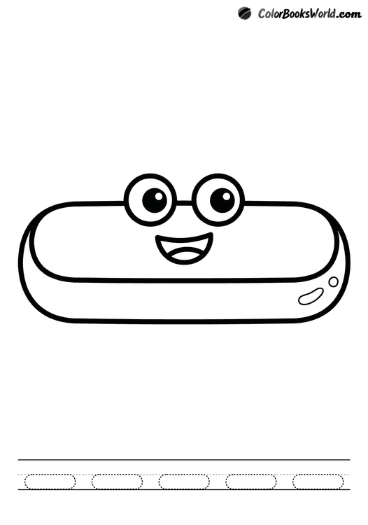 A smiling minus sign character with a thick rounded bar and dotted minus signs to trace.