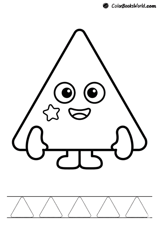 A smiling rounded triangle character with small arms, one leg, and a tiny star beside it.