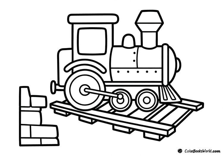 A small locomotive crossing a simple railway bridge above the tracks.
