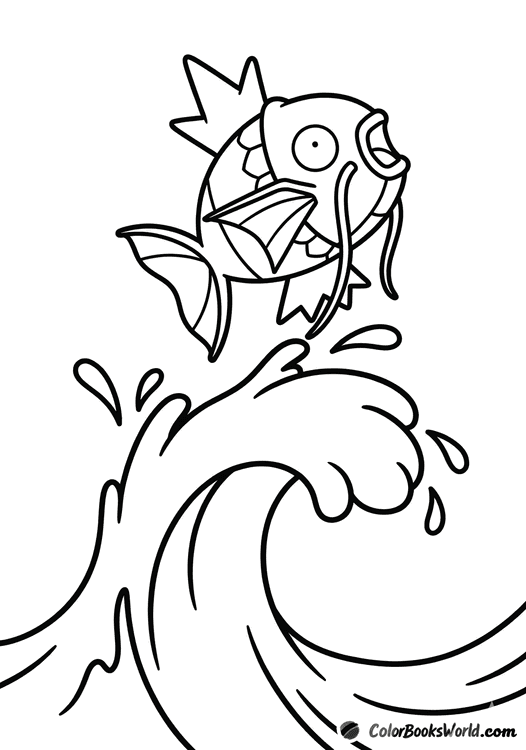 Magikarp mid-jump above the outline of a single stylized wave.