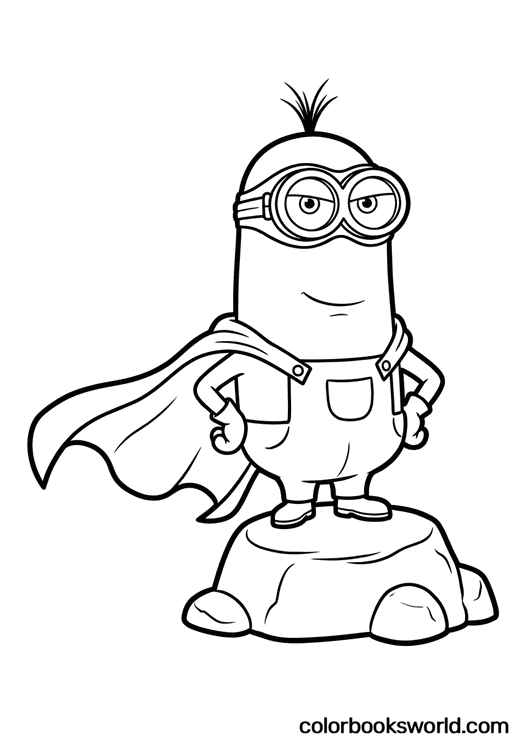 Kevin wearing a cape and mask, standing confidently on a small cartoon rock.