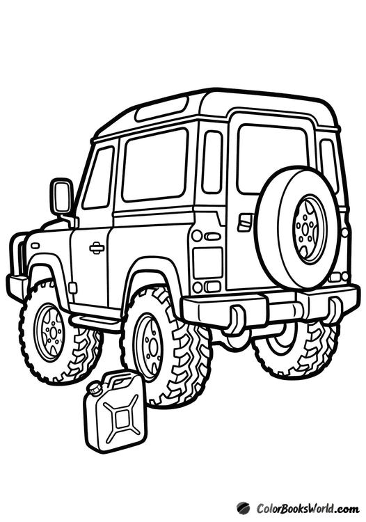 A rugged 4x4 off-road ambulance with thick tires, a rear spare wheel, and a jerrycan.