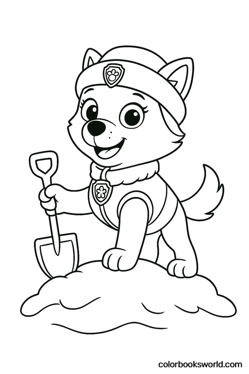 Everest digs into a small snowbank with a shovel on a snowy hill.