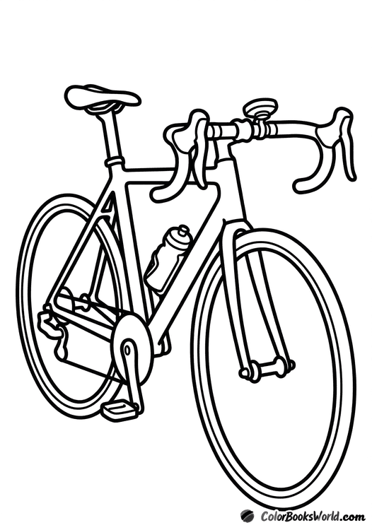 Cartoon road bike with drop handlebars, thin tires, a water bottle, and a small cycle computer.