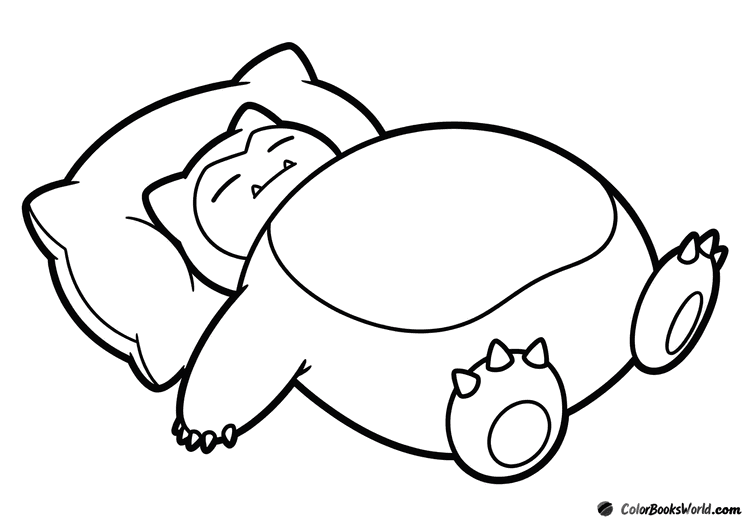 Snorlax lies comfortably asleep with a large pillow tucked under its head.