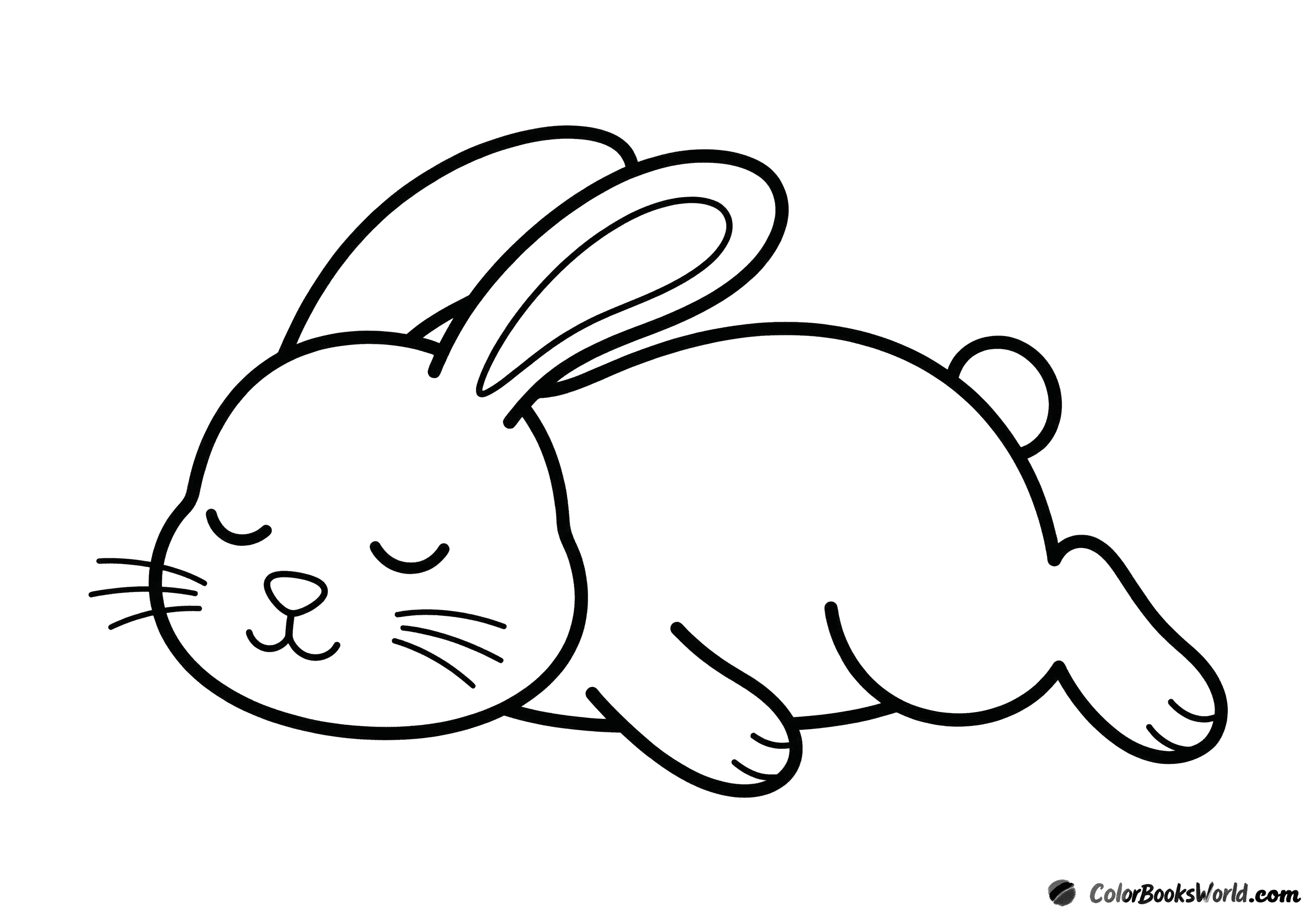 A calm cartoon rabbit sleeping on its side with closed eyes and relaxed legs.