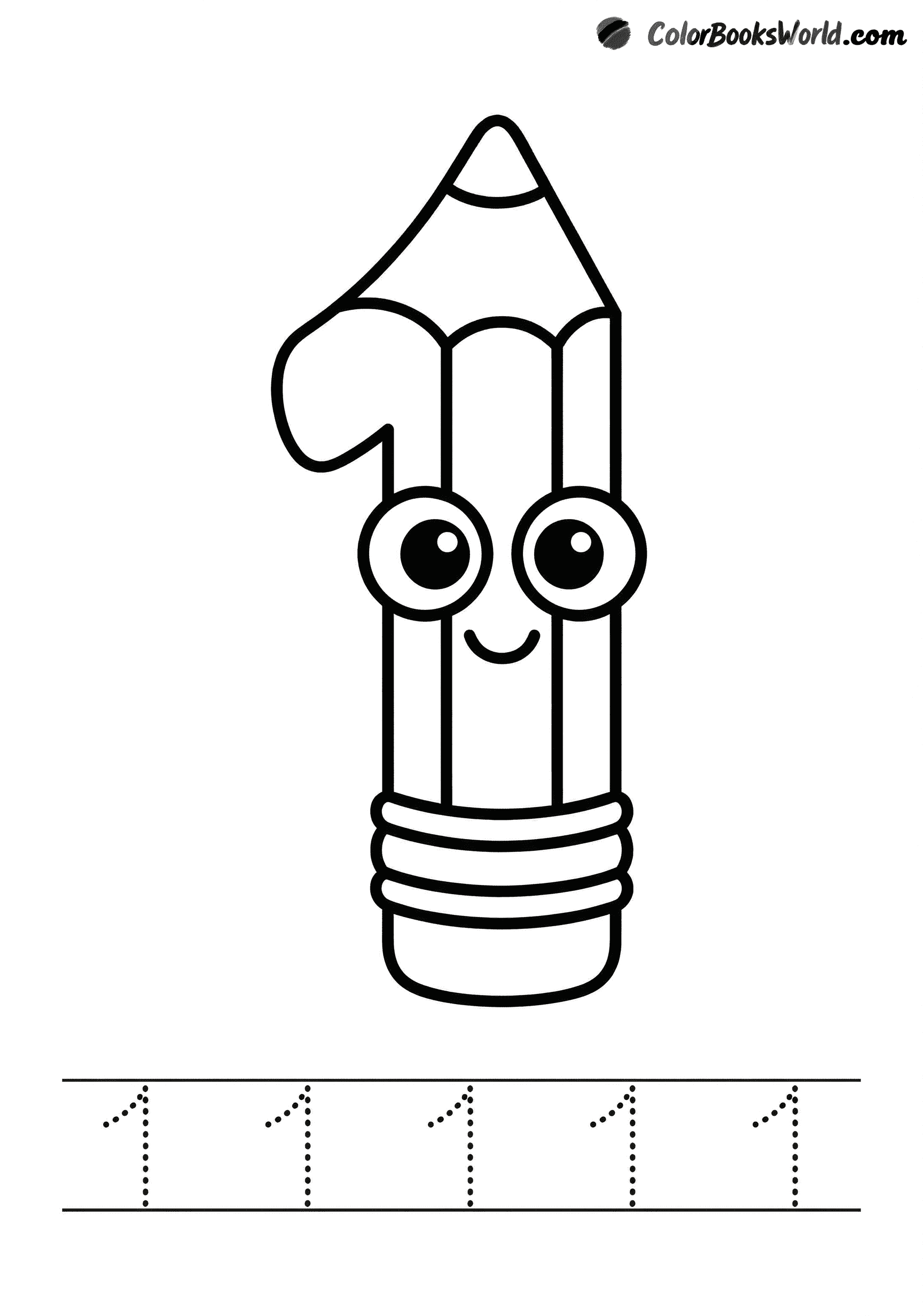 A smiling pencil shaped like the number 1, with a friendly face and a sharp tip.