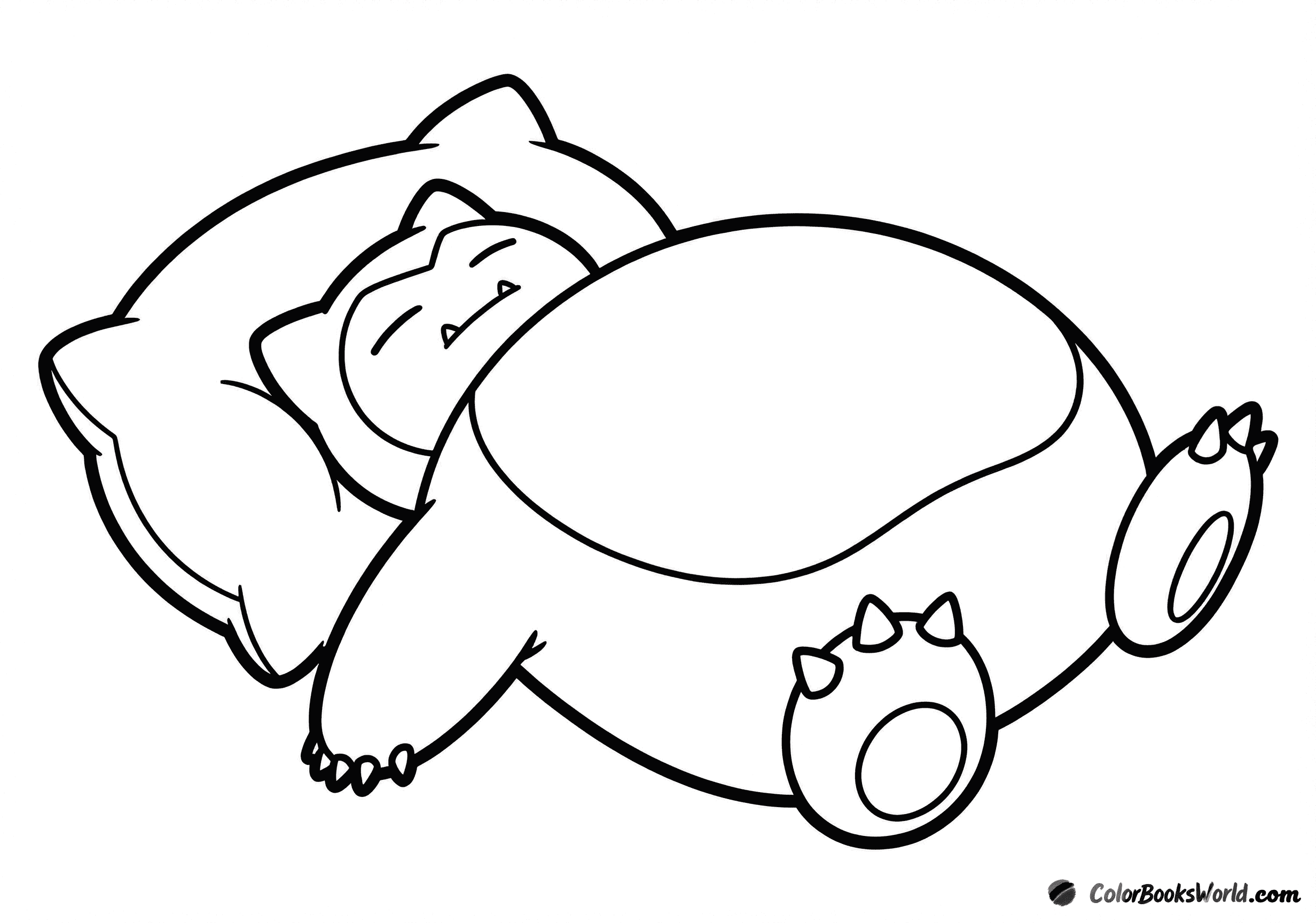Snorlax lies comfortably asleep with a large pillow tucked under its head.