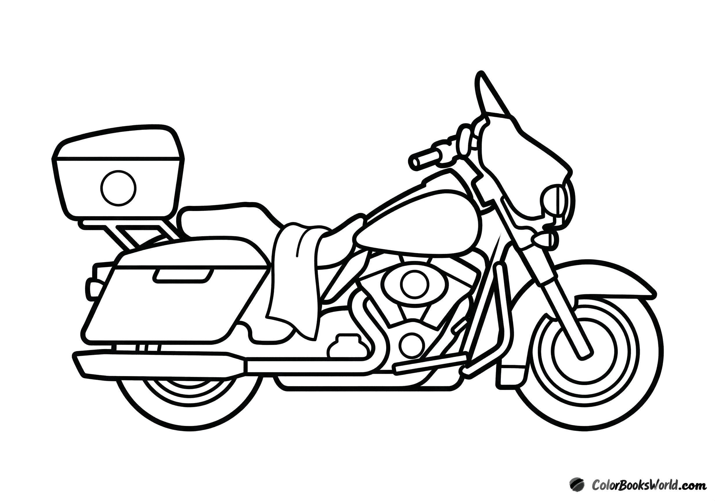 Large touring motorcycle with saddlebags, a top case, and a scarf draped on the seat.