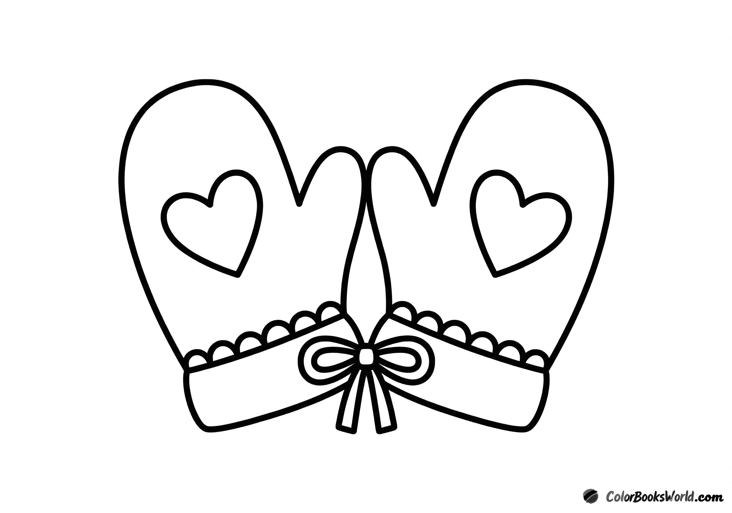 Two cozy mittens with heart patches, tied together with a ribbon.