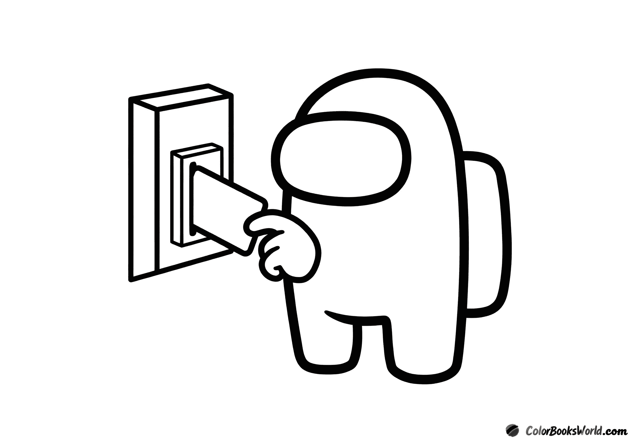 An Among Us crewmate stands at a card reader holding an ID card, ready to swipe.