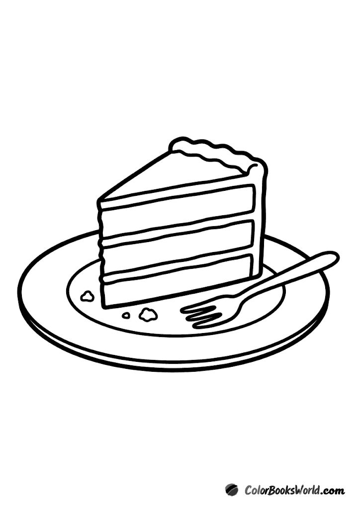 Una fetta di torta a strati su un piattino, con una forchetta e qualche briciola accanto.