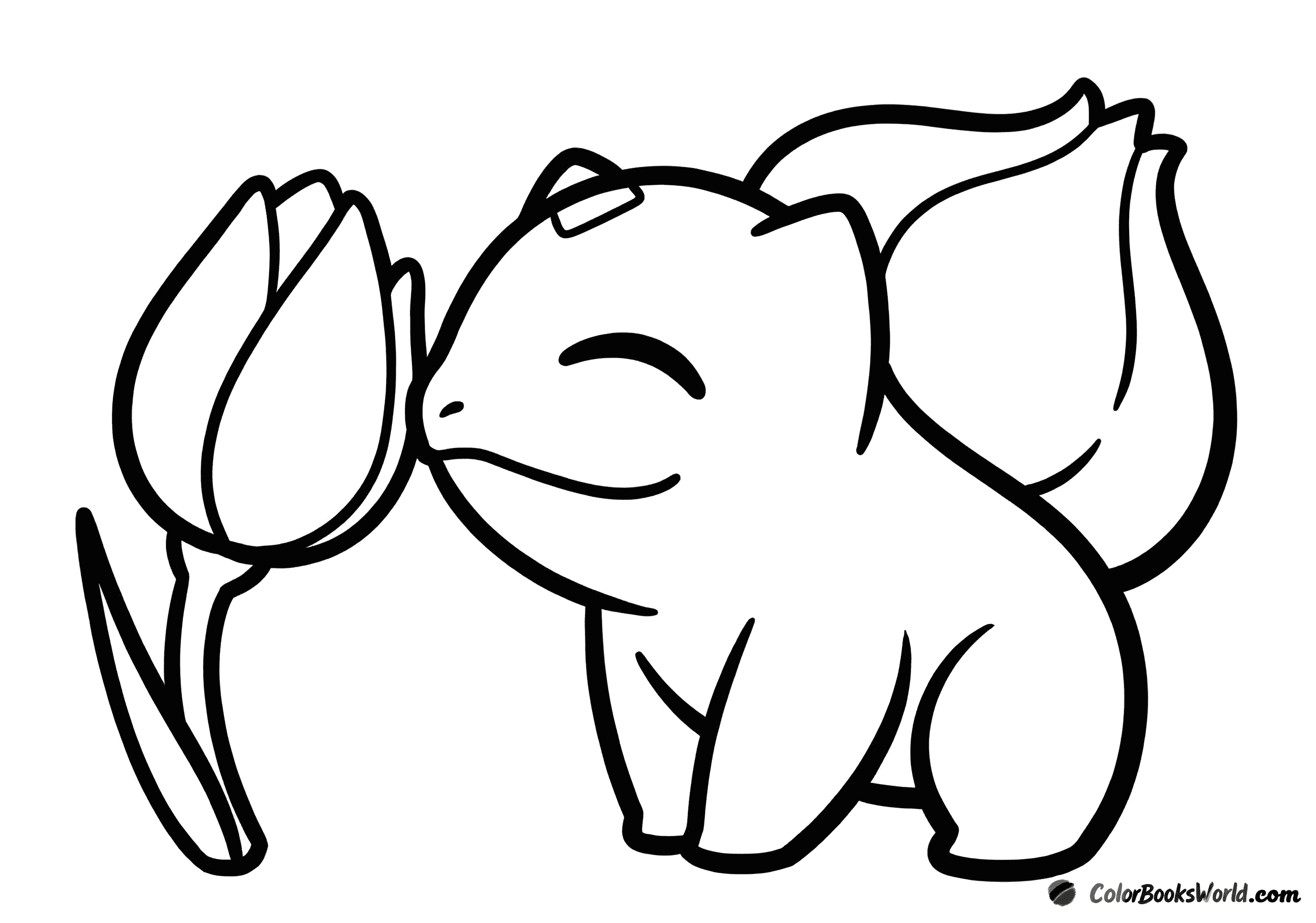 Bulbasaur stands centered, sniffing a large flower bud growing from its back.