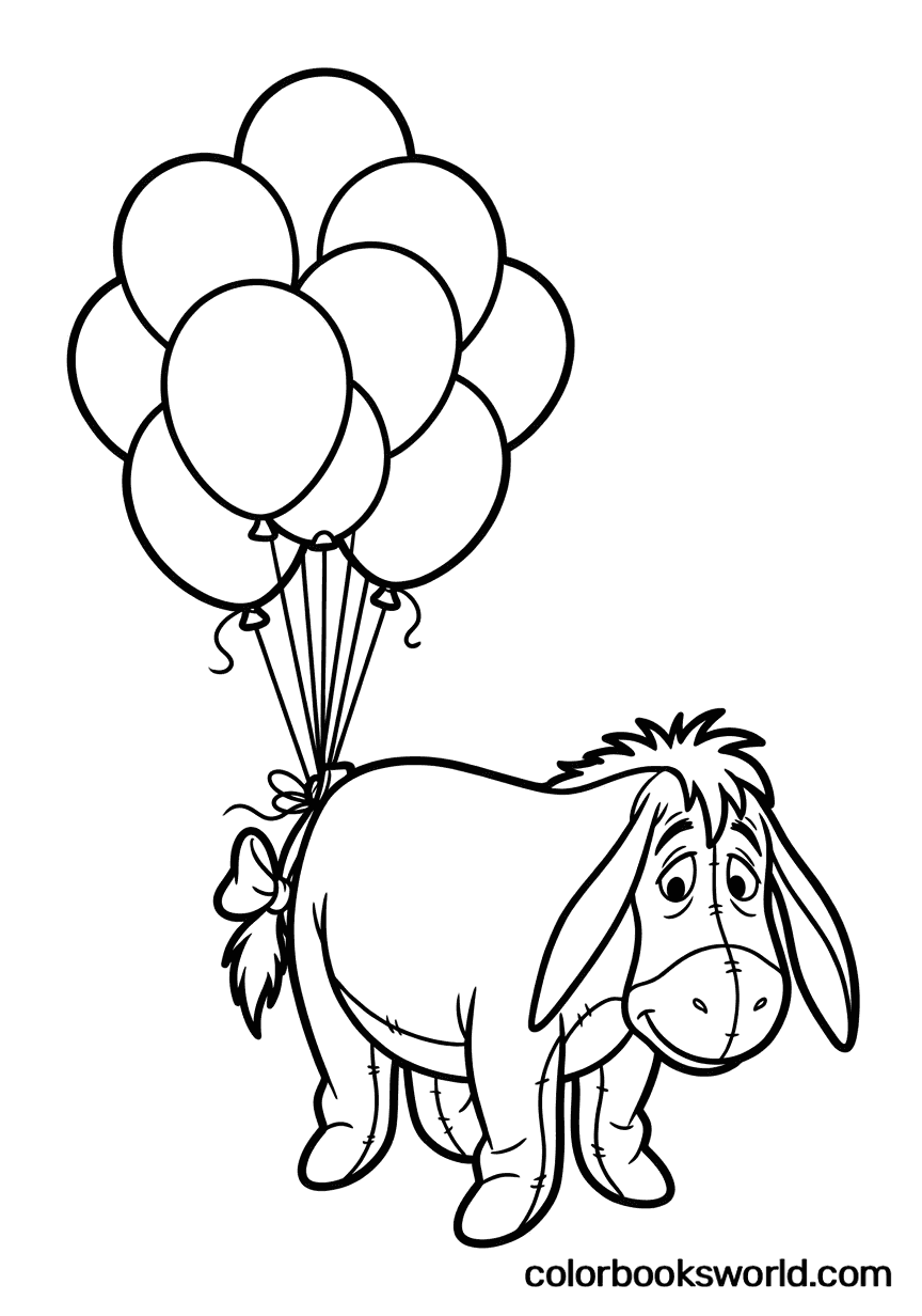 A gentle, wistful donkey with a bunch of balloons tied to his tail.