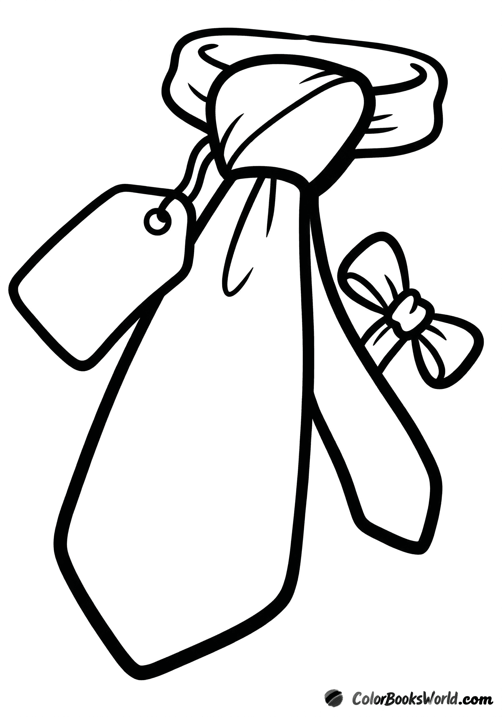 En slips som ligger platt med en tom presentetikett och en liten rosett bredvid.