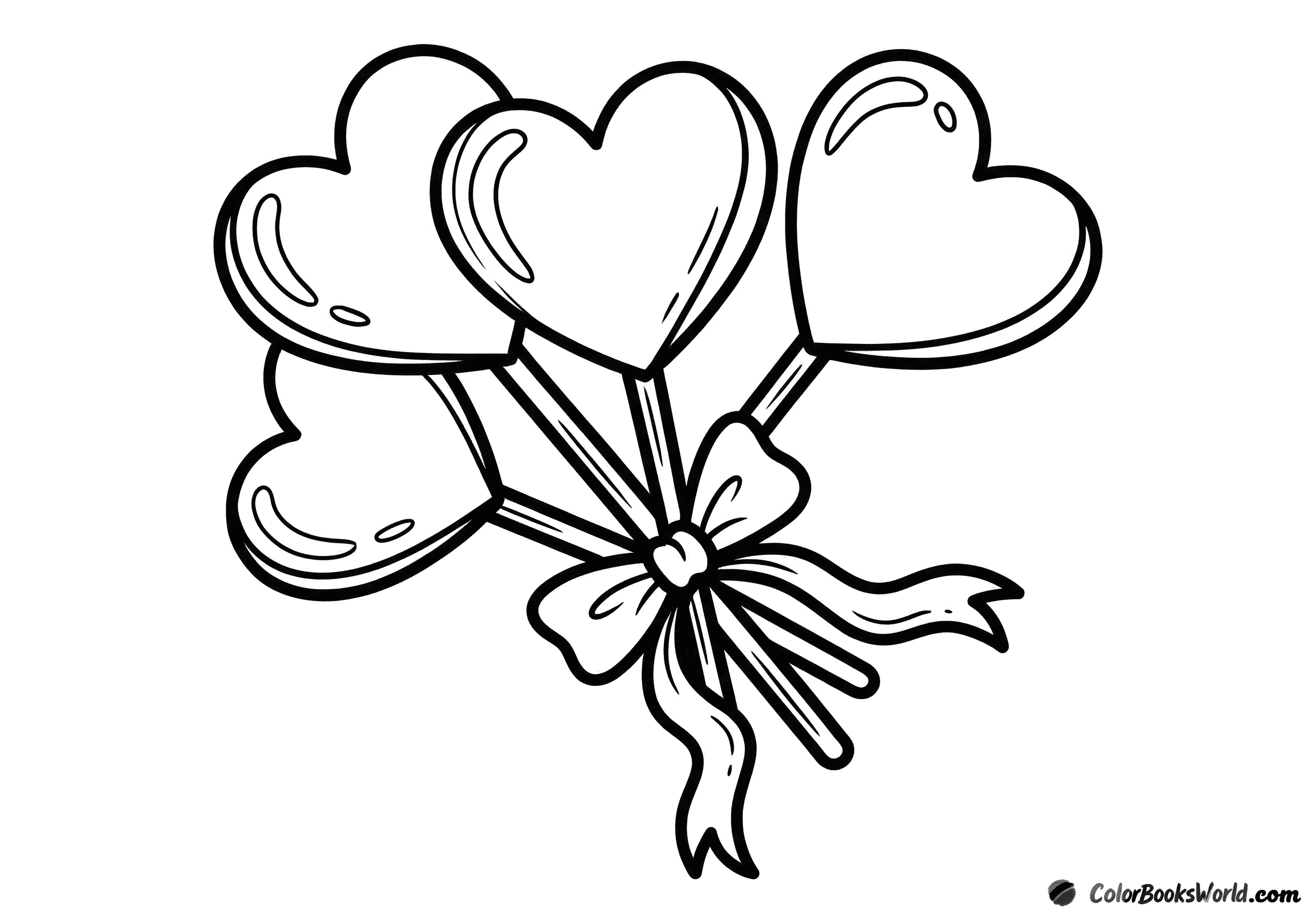 A bouquet of three heart-shaped lollipops tied together with a simple bow.