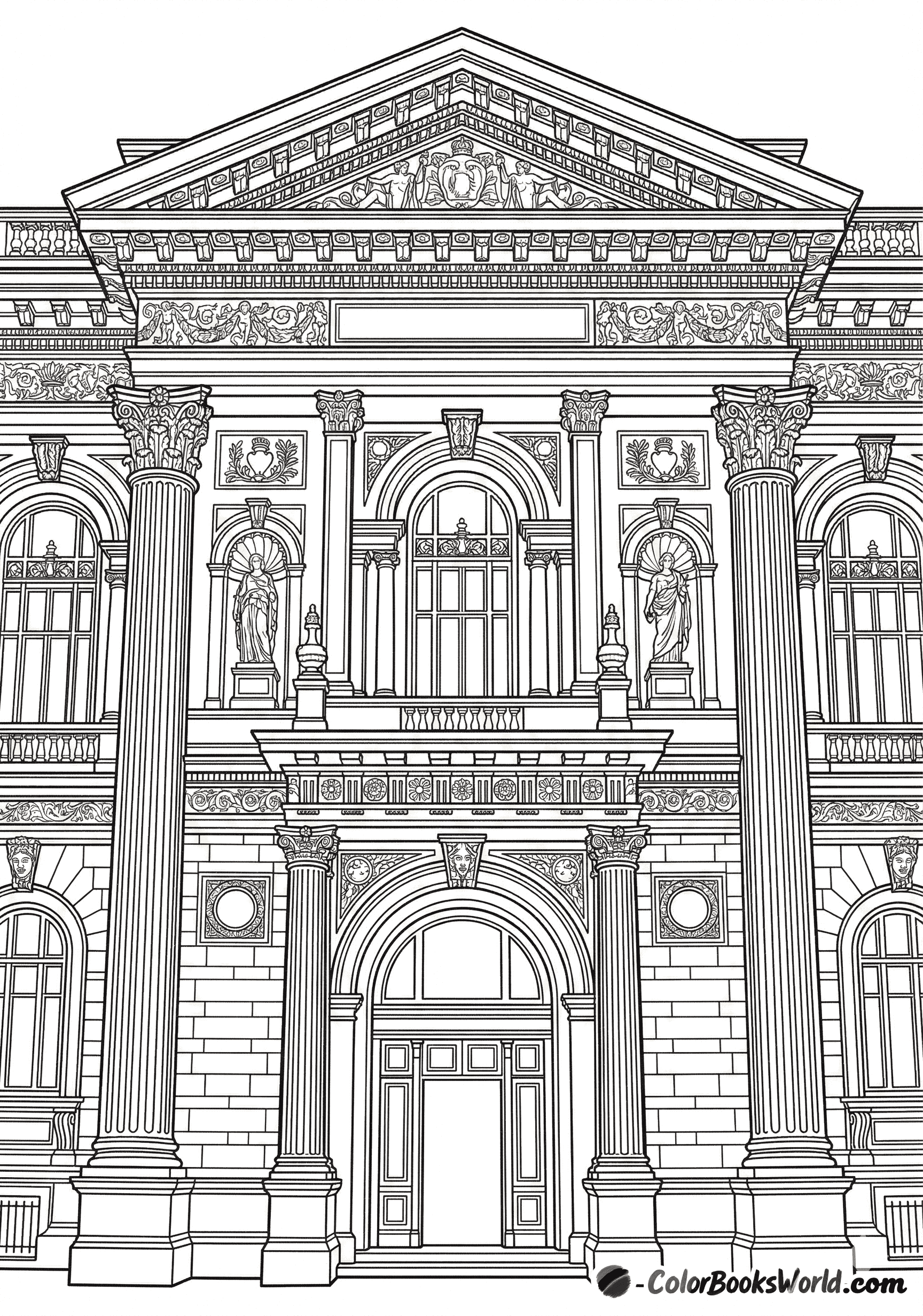 Ornate classical facade of a historic library with tall columns, arched windows, and decorative stone carvings.