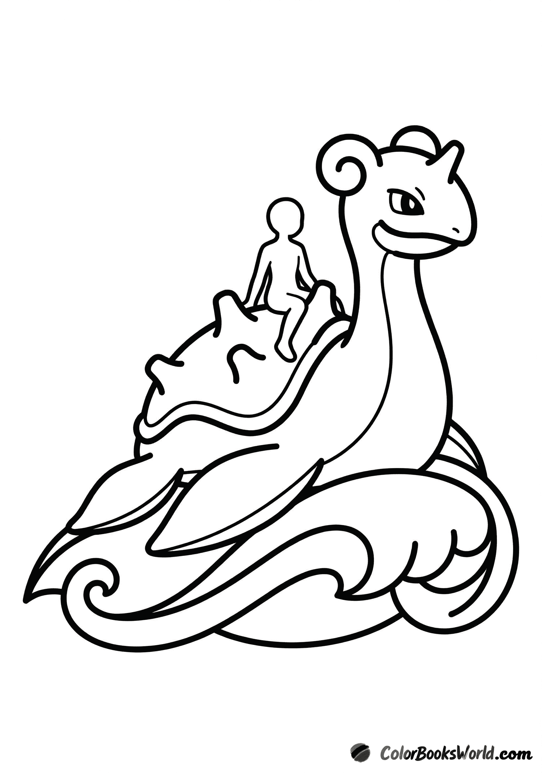Side view of Lapras swimming atop a single large ocean wave outline.