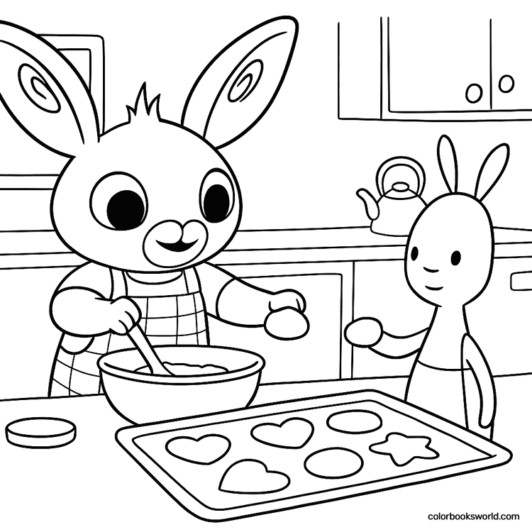 Bing stirs cookie dough while a friend hands over cutters beside a baking tray.