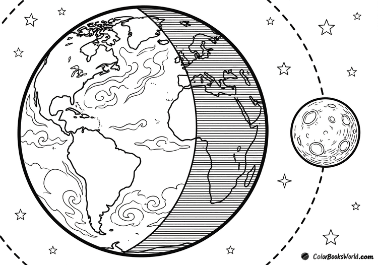 Earth with visible continents and swirling clouds beside a cratered Moon in space.