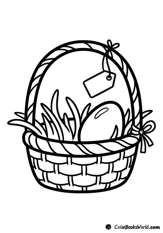 A small Easter basket with growing cress, one egg, a ribbon, and a blank label.
