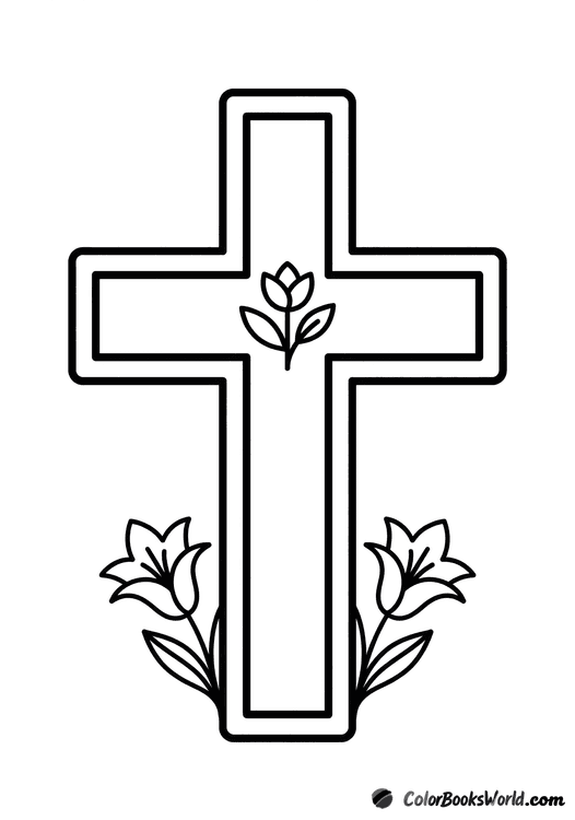 A decorative Easter cross with two lilies resting at the base.