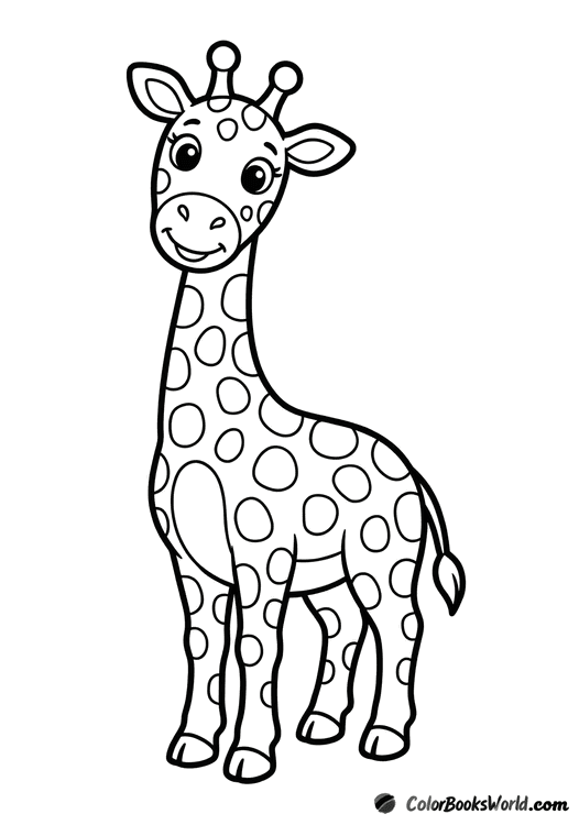 A simple cartoon giraffe faces forward with a slight head tilt and a big smile.