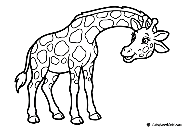 A simple cartoon giraffe looks back over its shoulder with a playful smile.