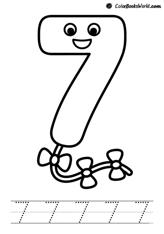 A smiling number 7 shaped like a kite with a bow-tied tail.